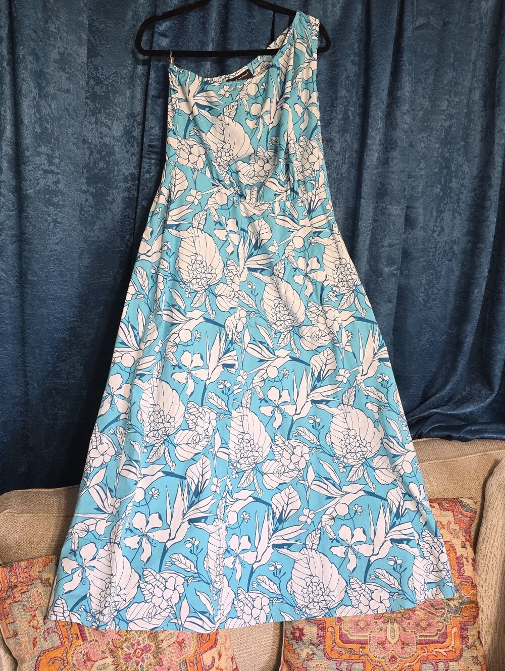 Lane Bryant Turquoise & White Floral Off-Shoulder Dress